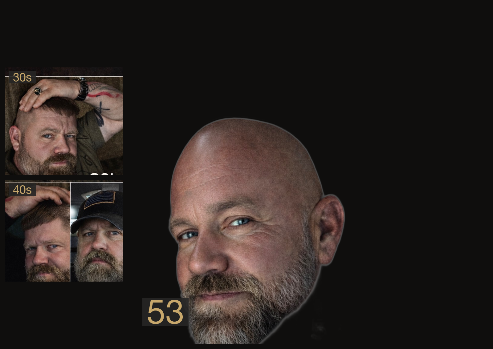 James in his 30s, 40s, and now at 53